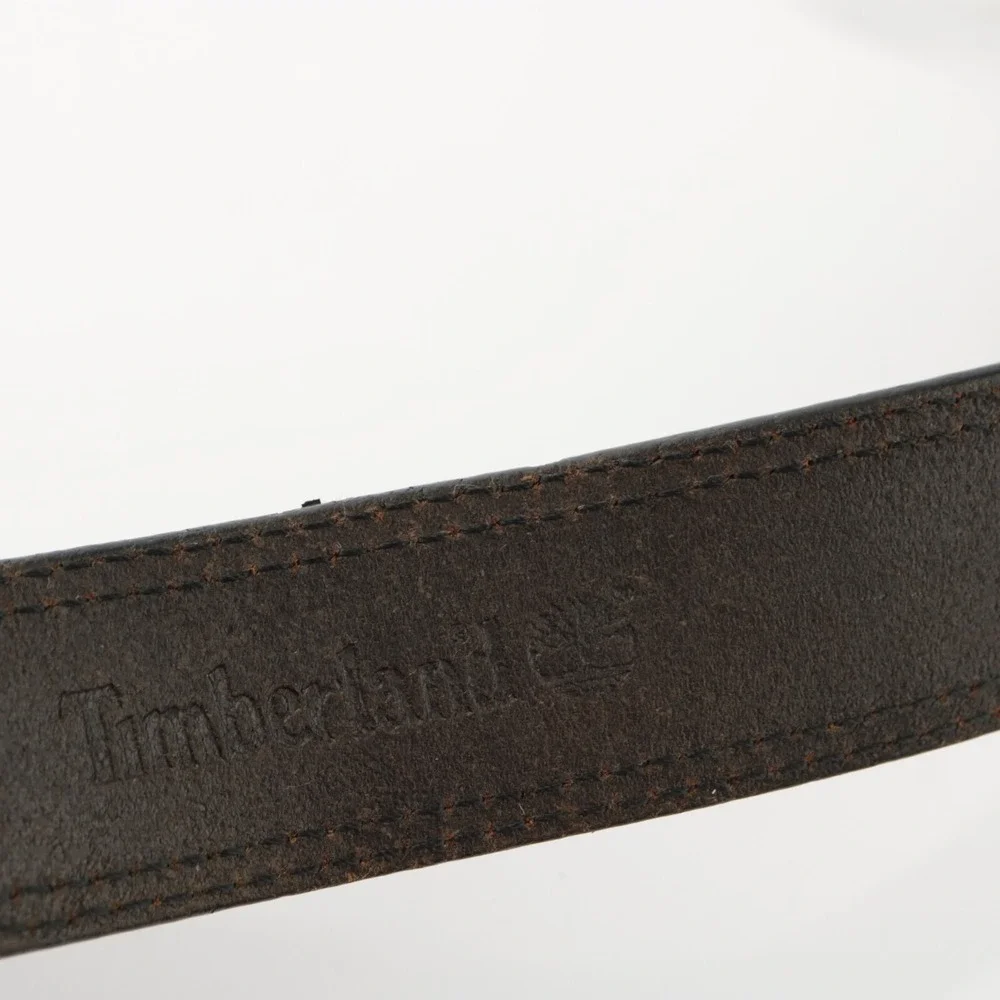 Timberland Mens Belt Size 36 Brown Leather Work Casual Adjustable Buckle Logo